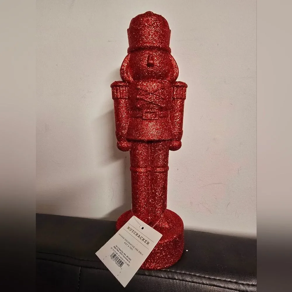 Set of 2 Red Glittered Christmas Decorative Nutcrackers, 11.5 in H, New